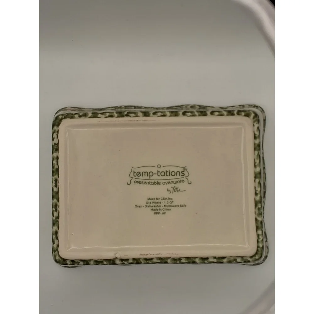 Temp-tations Old World Green 1.0 QT Rectangular Baker Set with Rack Lid Trivet